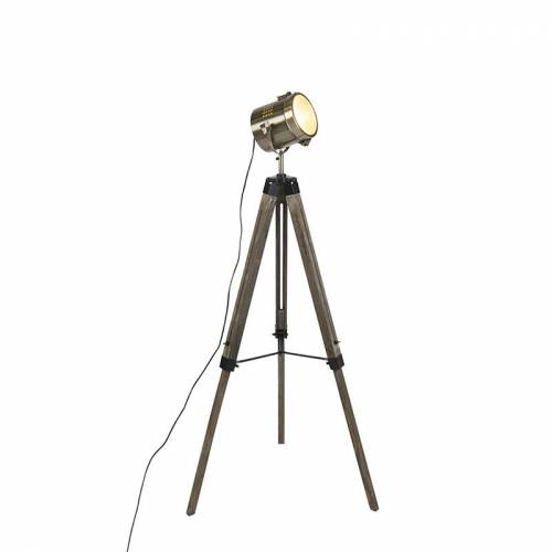 Bild von QAZQA Industrial floor lamp tripod wood with studio spot – Braha